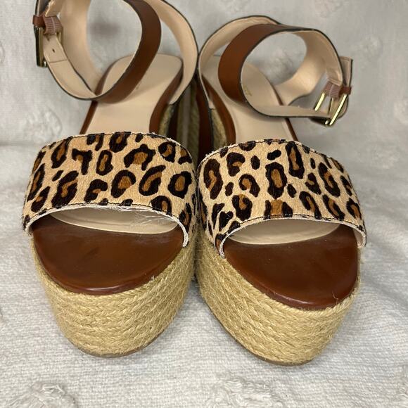 Nine West Espadrille Wedge Sandals Cheetah Print Calf Hair Animal Print Size 8.5 - Picture 3 of 8